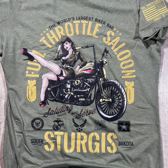 Sturgis Military Pinup Girl T-Shirt XL Army Green Biker - Picture 3 of 7